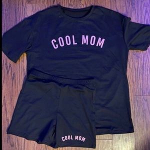 size SM “cool mom” t shirt & biker shirt set